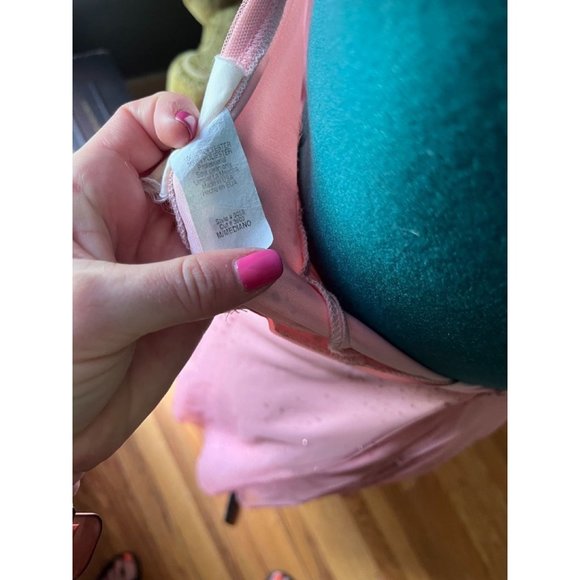 90s-Y2K Peach Sparkle Net Strapless Dress with Satin Bow and Waist Belt Barbieco - Picture 8 of 9